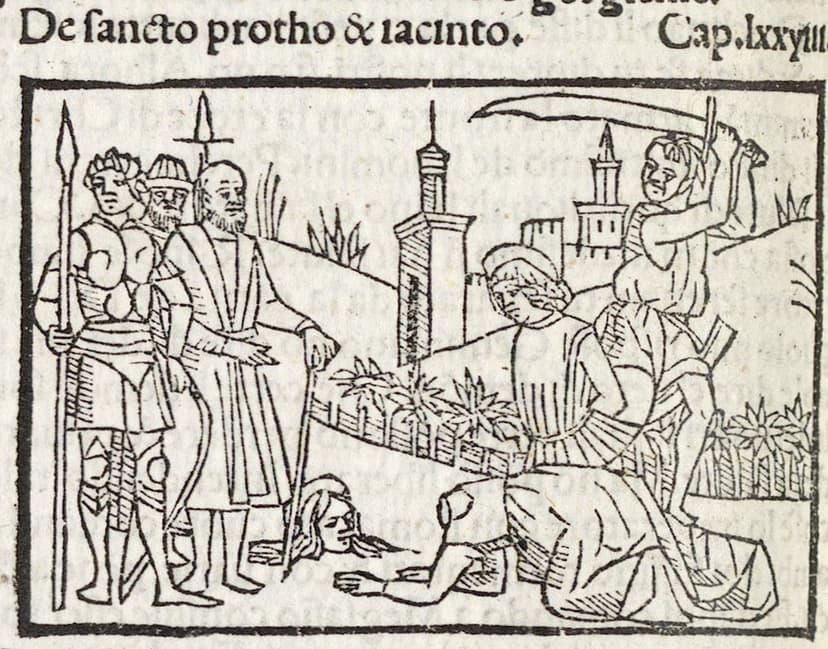 Woodcut of the martyrdom of Saints Protus and Hyacinth