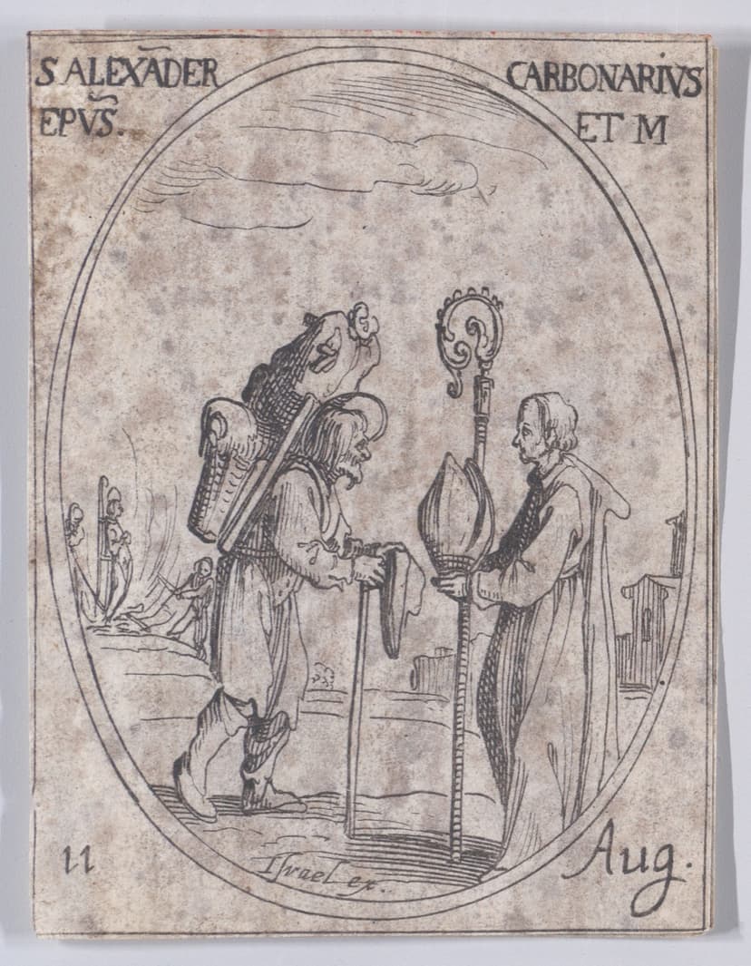 Devotional print of Saint Alexander of Comana, the charcoal-burner
