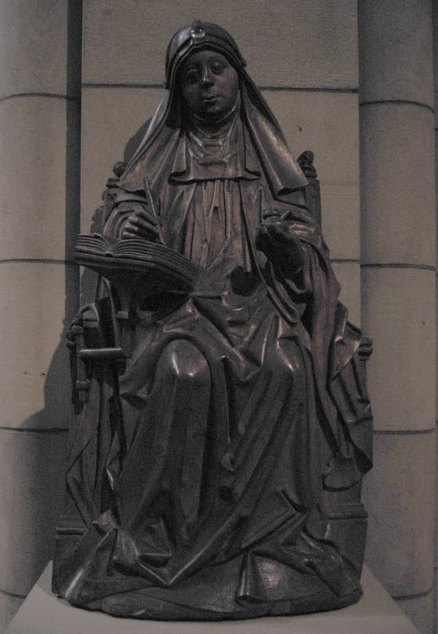 Saint Bridget of Sweden, carved figure, circa 1470