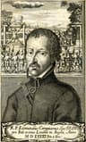 Engraving of Saint Edmund Campion with scenes of martyrdom