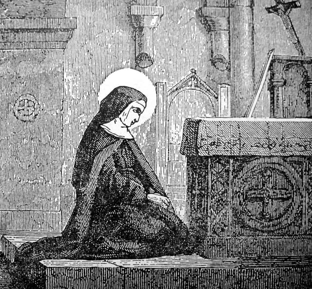 Saint Etheldreda of Ely in prayer, devotional illustration