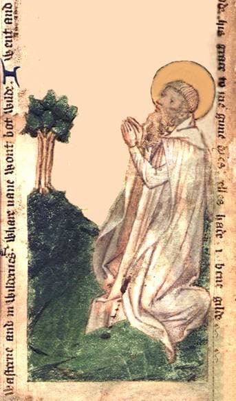Medieval manuscript illumination of Saint Godric of Finchale