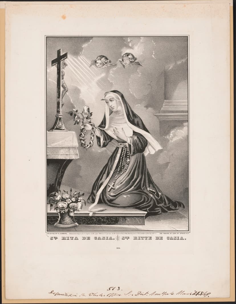 Saint Rita of Cascia devotional lithograph