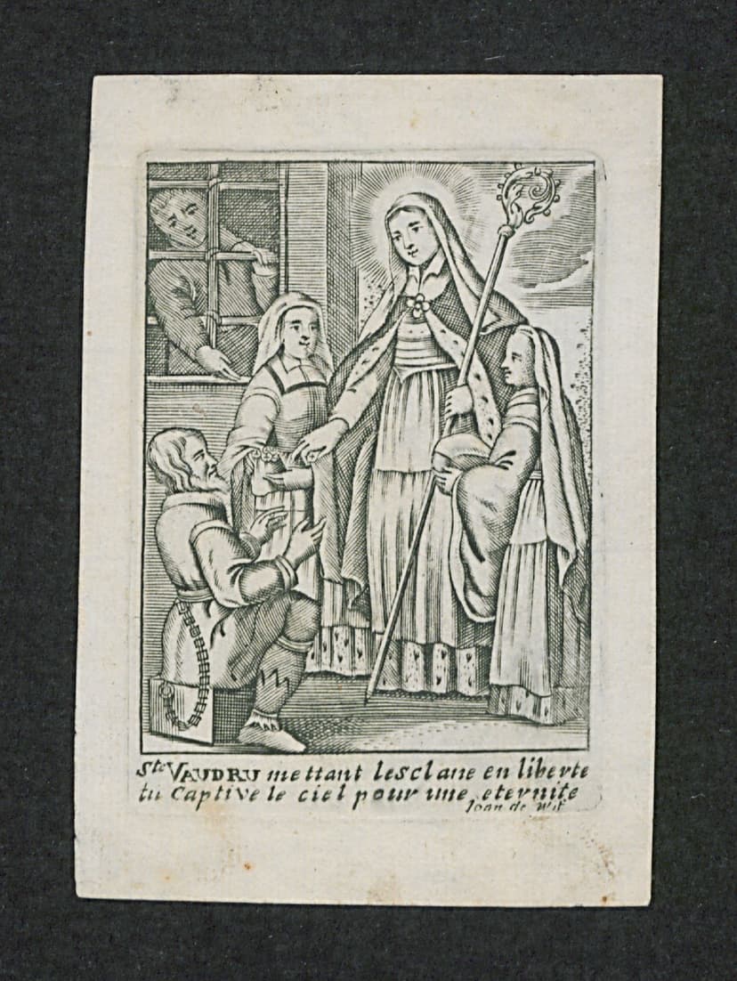 Devotional engraving of Saint Waldetrudis of Mons