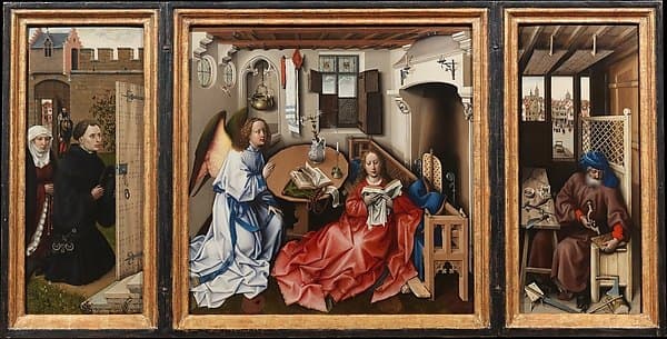 The Annunciation, with the donors and Saint Joseph in the side panels