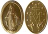 Front and reverse of the Miraculous Medal, showing Our Lady, the cross and the two Hearts