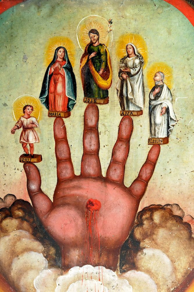La Mano Poderosa Mexican tin retablo