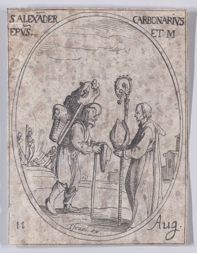 Devotional print of Saint Alexander of Comana, the charcoal-burner