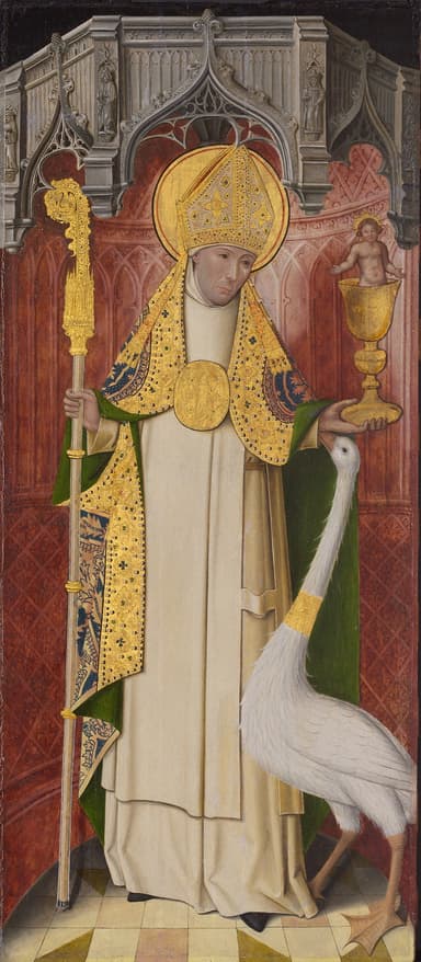 Late medieval altarpiece of Saint Hugh of Lincoln with his swan