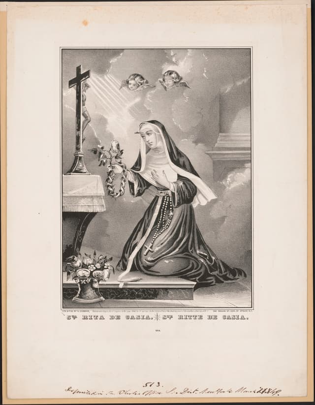 Saint Rita of Cascia devotional lithograph