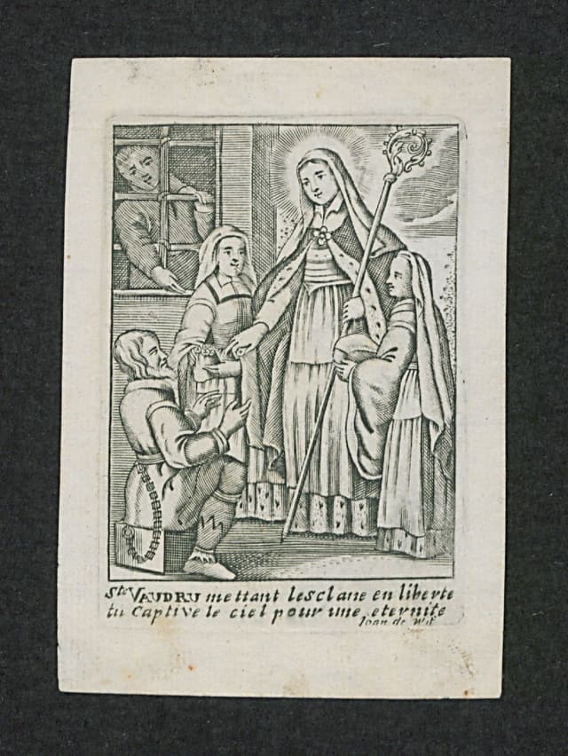 Devotional engraving of Saint Waldetrudis of Mons