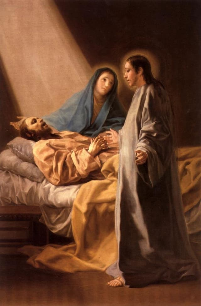 Saint Joseph at the end of his life, attended by Jesus and Mary