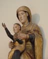 Detail of the carved Madonna as the Seat of Wisdom with the Child Jesus