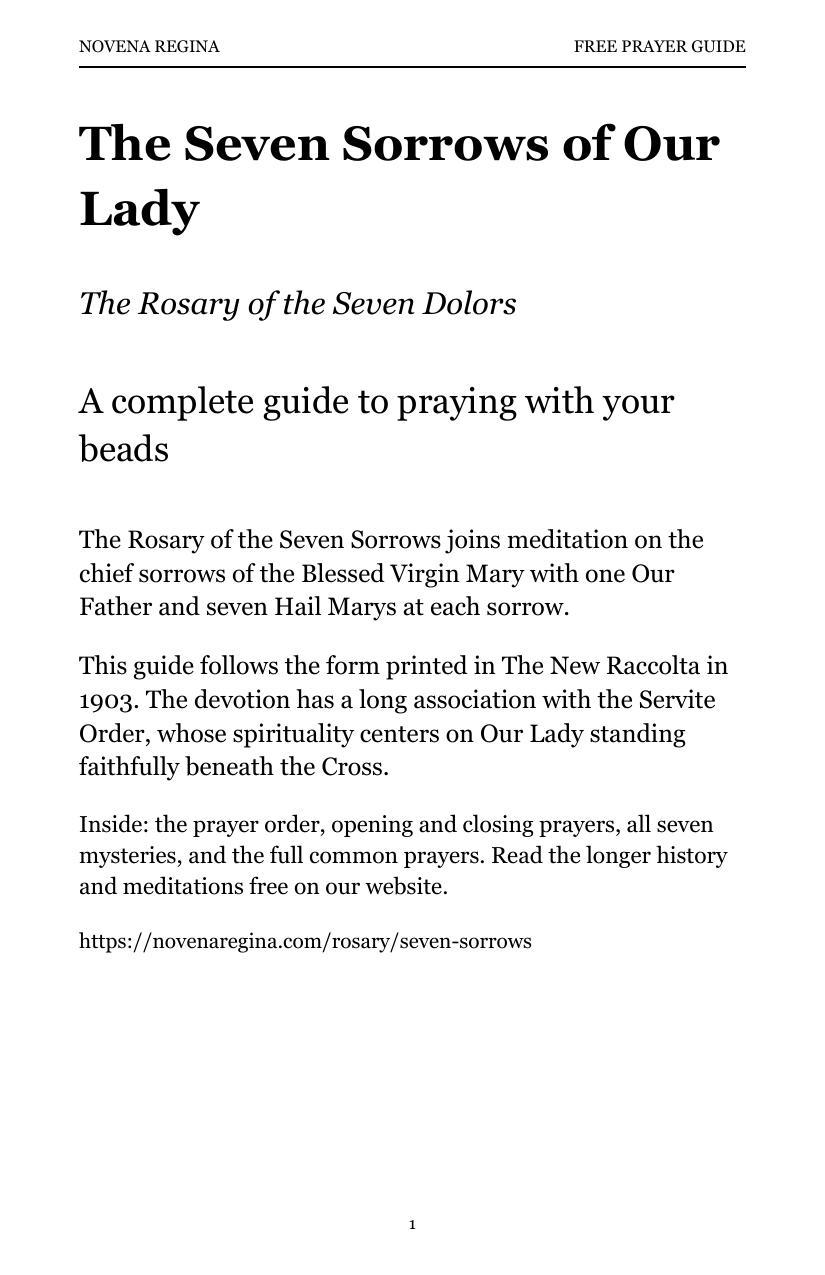 Cover of the free eight-page Seven Sorrows prayer guide