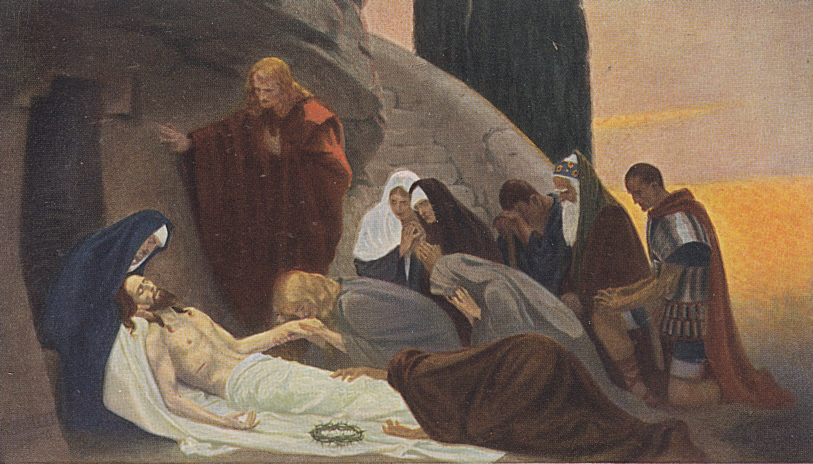 Traditional illustration for Station 14: Jesus Is Laid in the Tomb