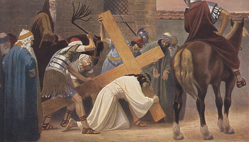 Traditional illustration for Station 3: Jesus Falls the First Time