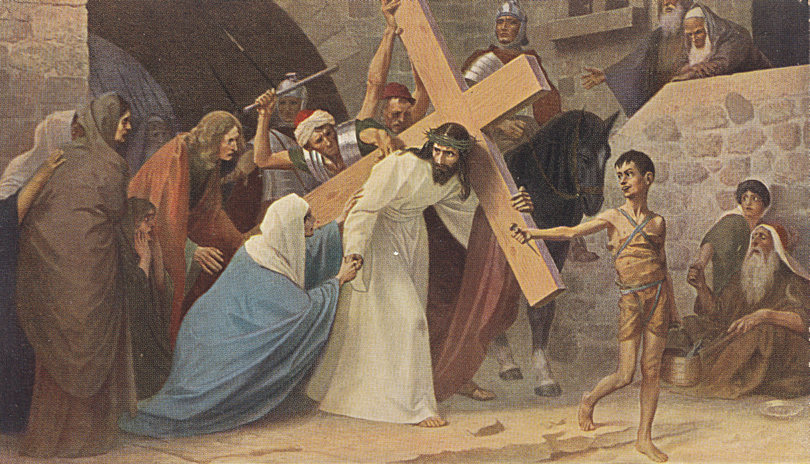 Traditional illustration for Station 4: Jesus Meets His Blessed Mother